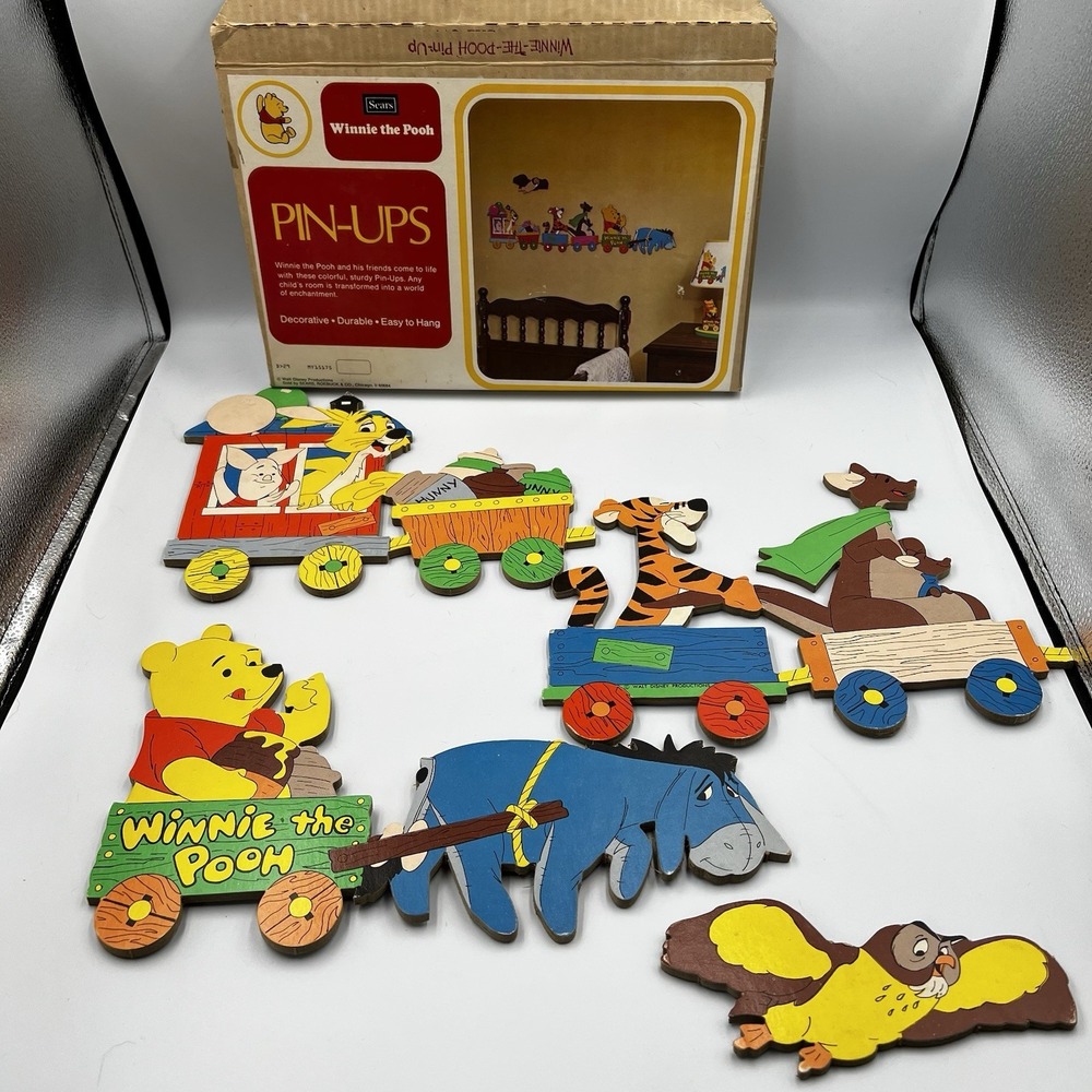 Vintage Sears Pin Ups Winnie the Pooh Wall Decor Train Set Tigger Eeyore Nursey